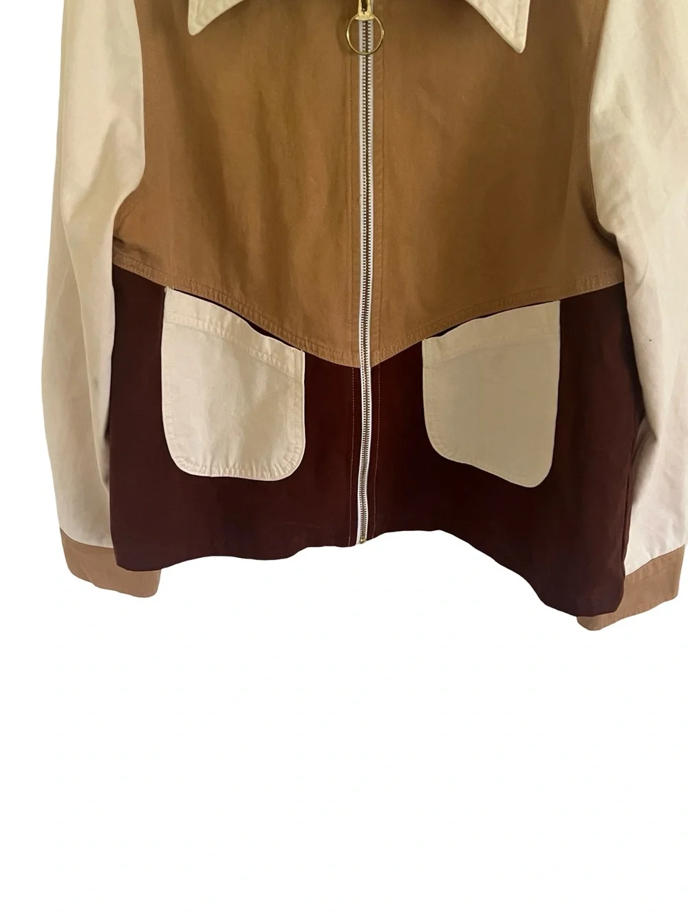 Big Bud Press Colorblock Brown Tan Zip Up Jacket Medium